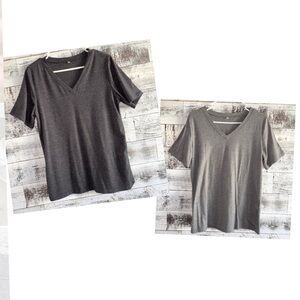 Set of 2 Grey V-Neck Loose Fit Boyfriend Tees - Charcoal & Light Grey Size M